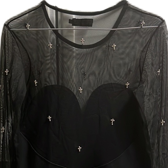 Motel Rocks, 74% Cotton, Long Sleeves, Cowl Neckline Dress, Black/Design, Large - Picture 4 of 7